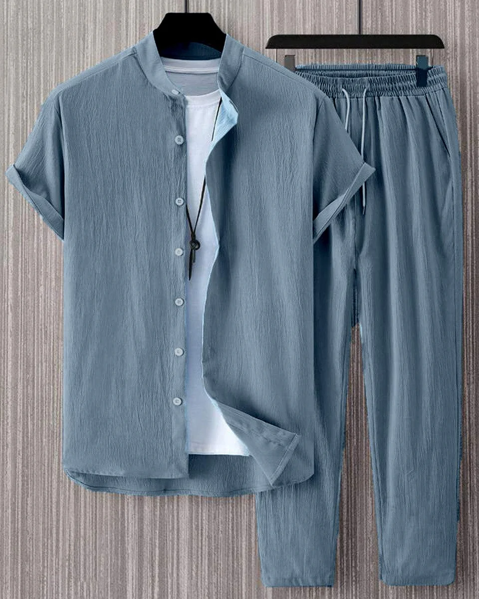 Casual Shirt And Pant In Blue Without Tee - Littlebox India